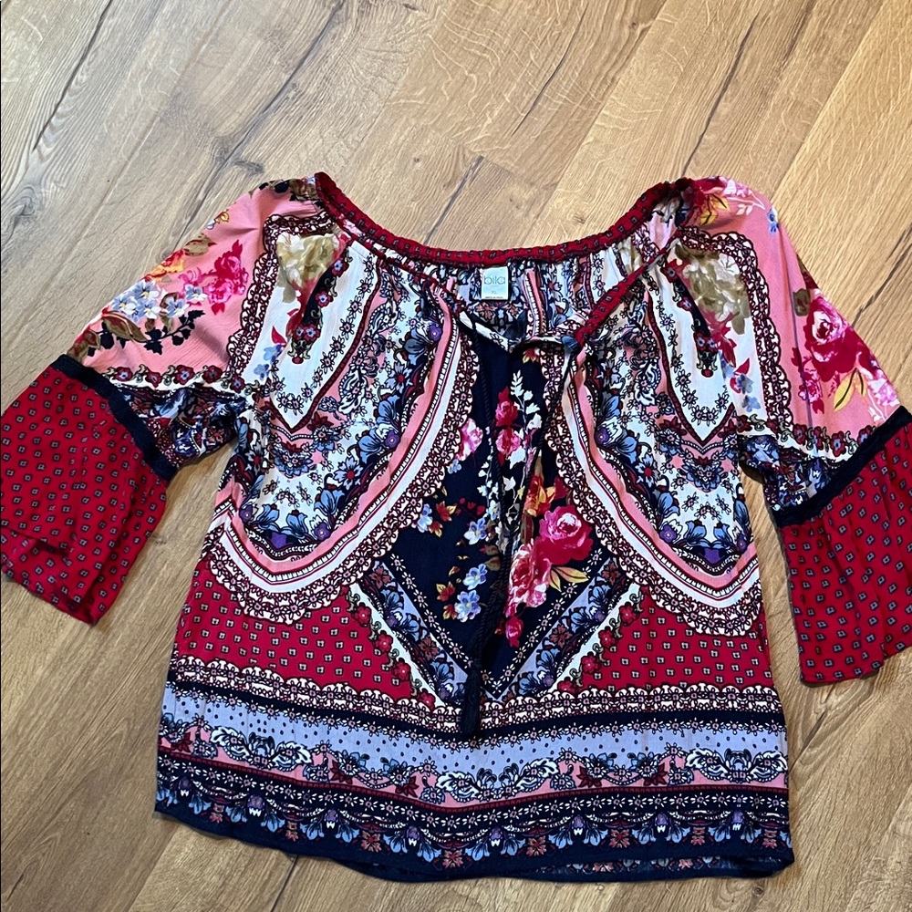 Bila Floral Bohemian Blouse - Red and Pink